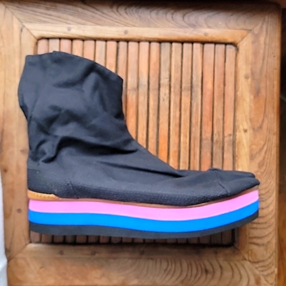 Tabi, Black, Canvas, Platform, Ankle Booties